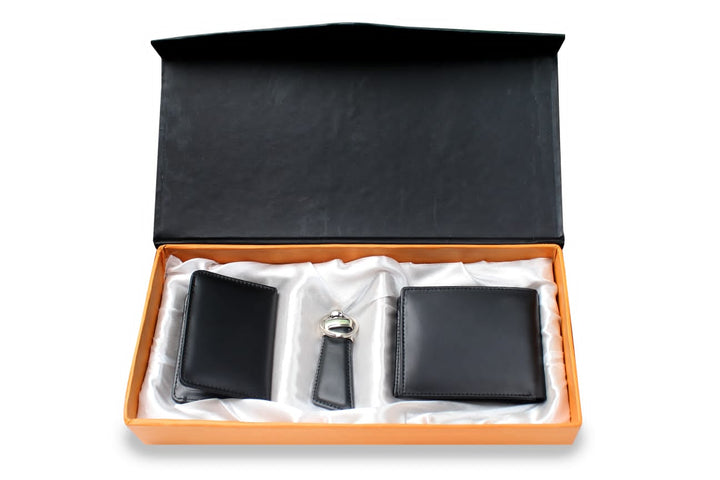 The original Men Wallet Set Pure Leather Brode Brown