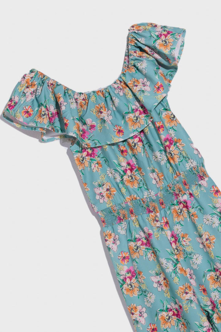 Girls Summer II Teal Jumpsuits Woven