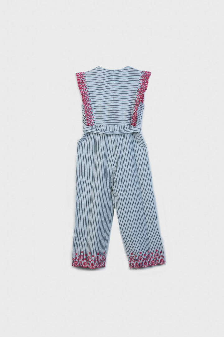 Girls White & Blue Jumpsuit