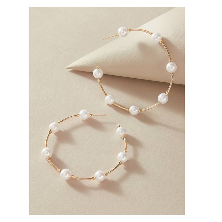 omwe- 1pair Faux Pearl Decor Cuff Hoop Earrings