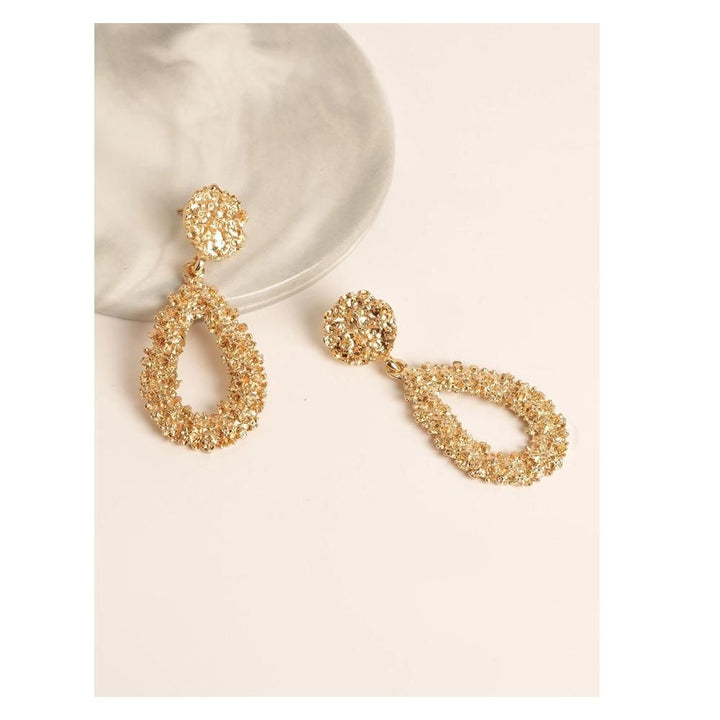 Romwe- Textured Water Drop Earrings