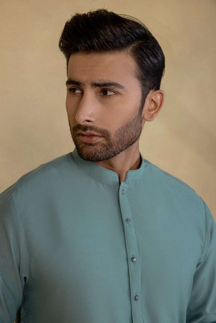 Mens Stitched Light Teal Kurta