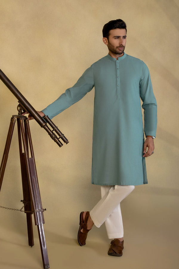 Mens Stitched Light Teal Kurta