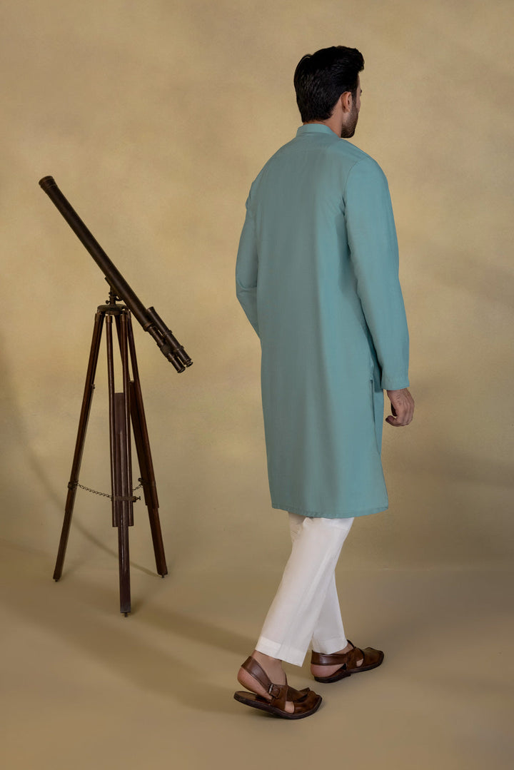 Mens Stitched Light Teal Kurta