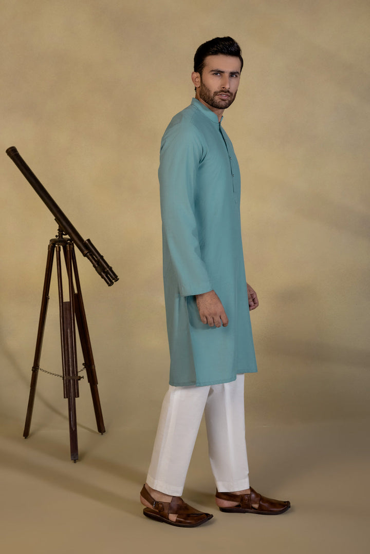 Mens Stitched Light Teal Kurta