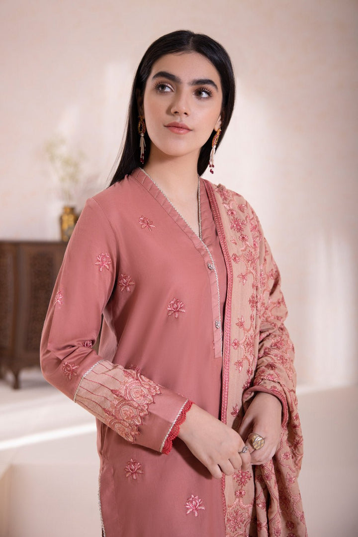 Sapphire- 3 Piece - Embroidered Cotton Satin Suit