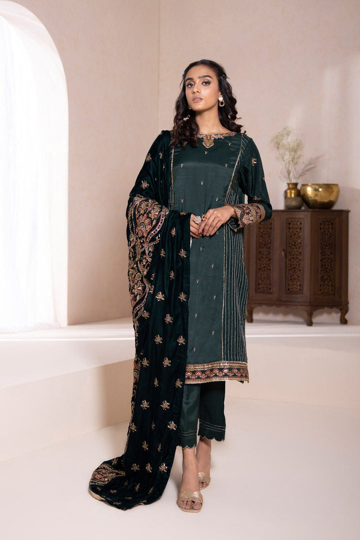 Sapphire- 3 Piece - Embroidered Raw Silk Suit