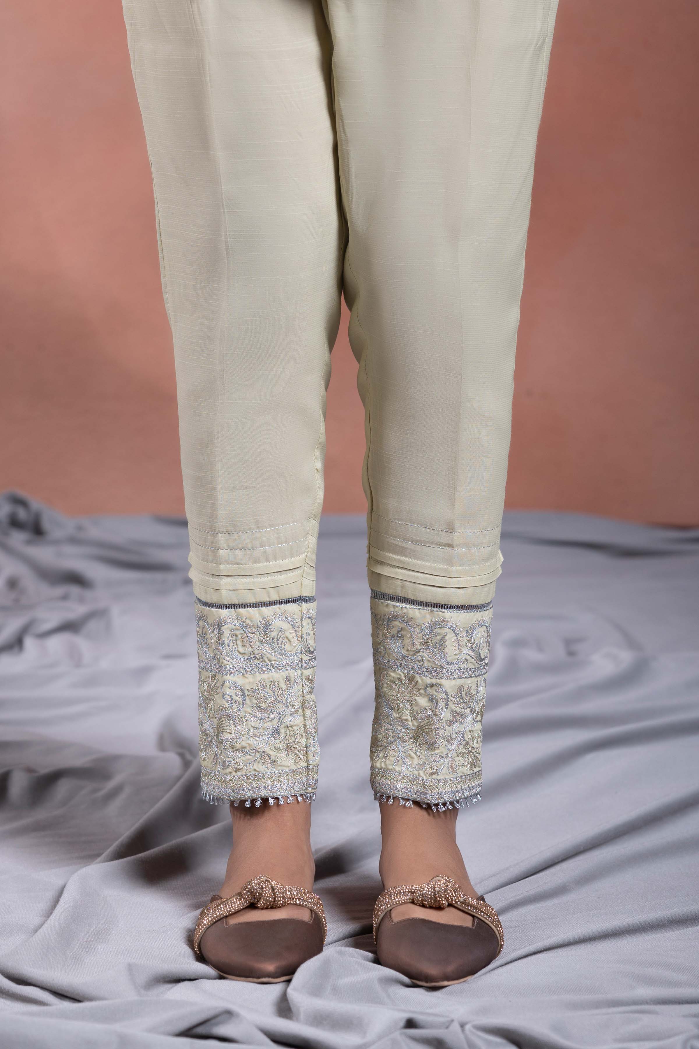 Embroidered Cambric Trousers(Pret) – Limelightpk