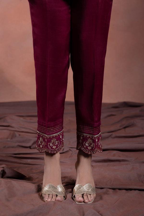 Sapphire- Embroidered Raw Silk Pants