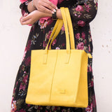 JILD - Everyday Women's Leather Zipper Tote Bag - Mustard Yellow