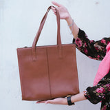 JILD - Everyday Women's Leather Zipper Tote Bag - TAN BROWN