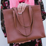 JILD - Everyday Women's Leather Zipper Tote Bag - TAN BROWN