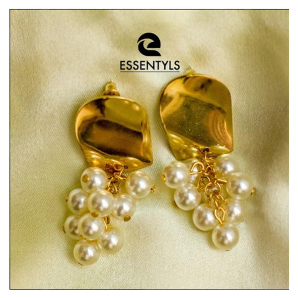 Essentyls- Gold Trendy White Pearl Earrings