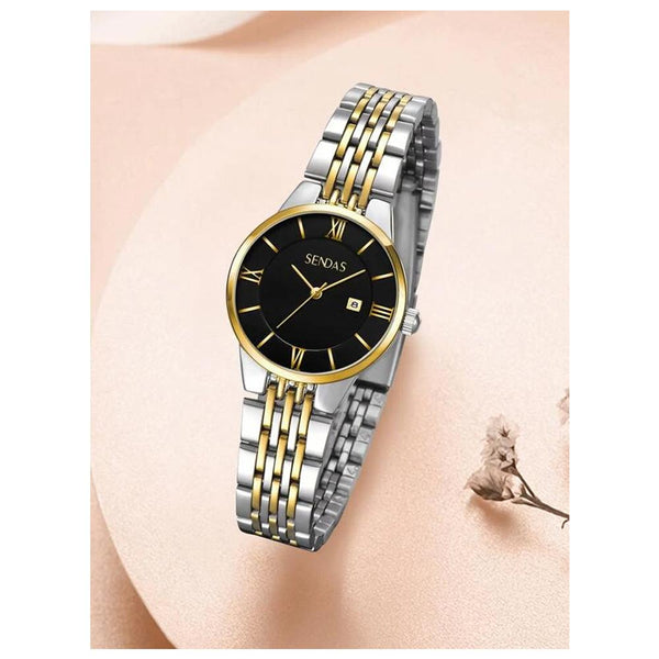 Shein- Round Pointer Date Quartz Watch With Strap Remover- Black