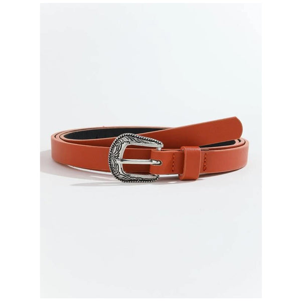 Shein- Emery Rose Geometric Buckle Belt With Hole Punch-Brown