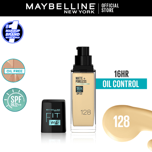 Maybelline New York- New Fit Me Matte + Poreless Liquid Foundation SPF 22 - 128 Warm Nude 30ml - For Normal to Oily Skin