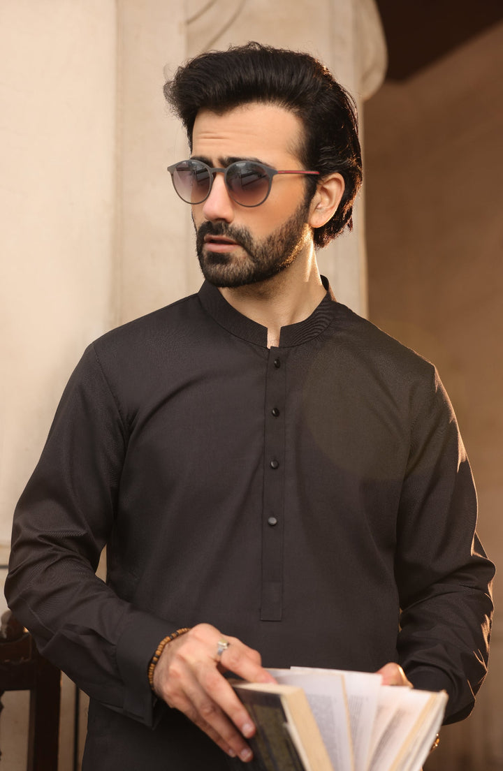 Summer'22 Men Kameez Shalwar With Waist Coat Black