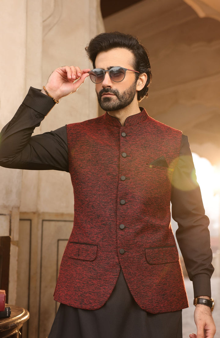 Summer'22 Men Kameez Shalwar With Waist Coat Black