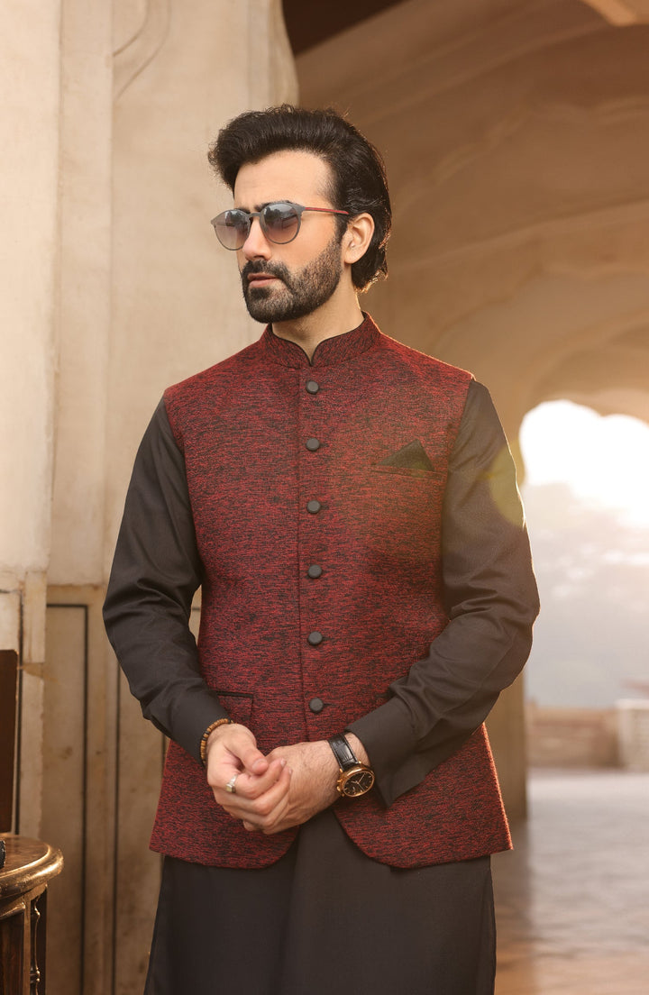 Summer'22 Men Kameez Shalwar With Waist Coat Black