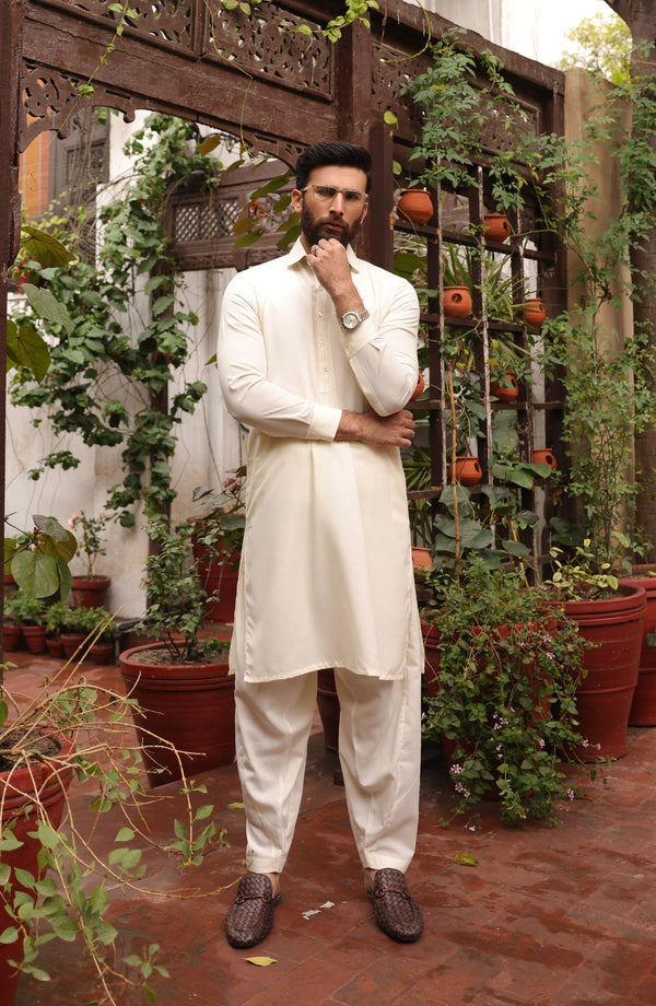 Summer'22 Men Casual Styling Kameez Shalwar Cream