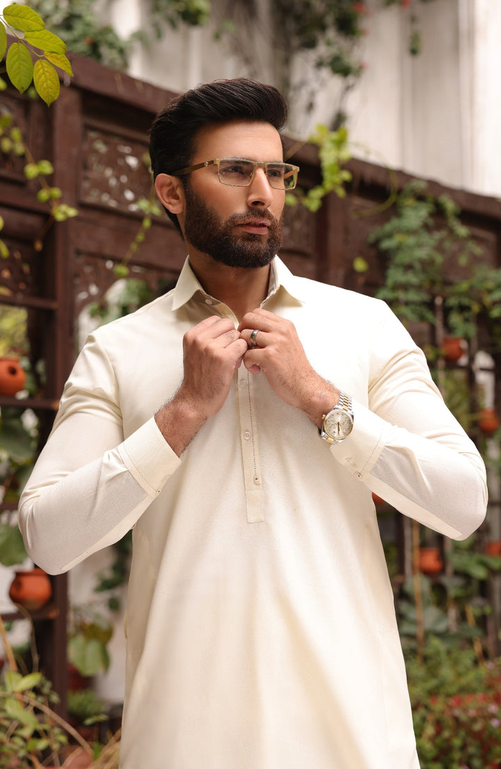 Summer'22 Men Casual Styling Kameez Shalwar Cream