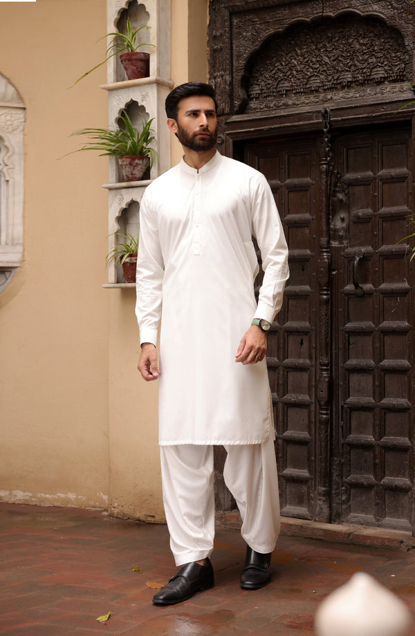 Summer'22 Men Kameez Shalwar With Waist Coat White