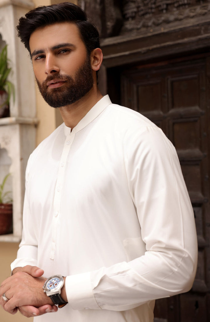 Summer'22 Men Kameez Shalwar With Waist Coat White