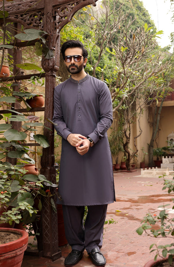 Summer'22 Men Casual Embroidery Kameez Shalwar Purple