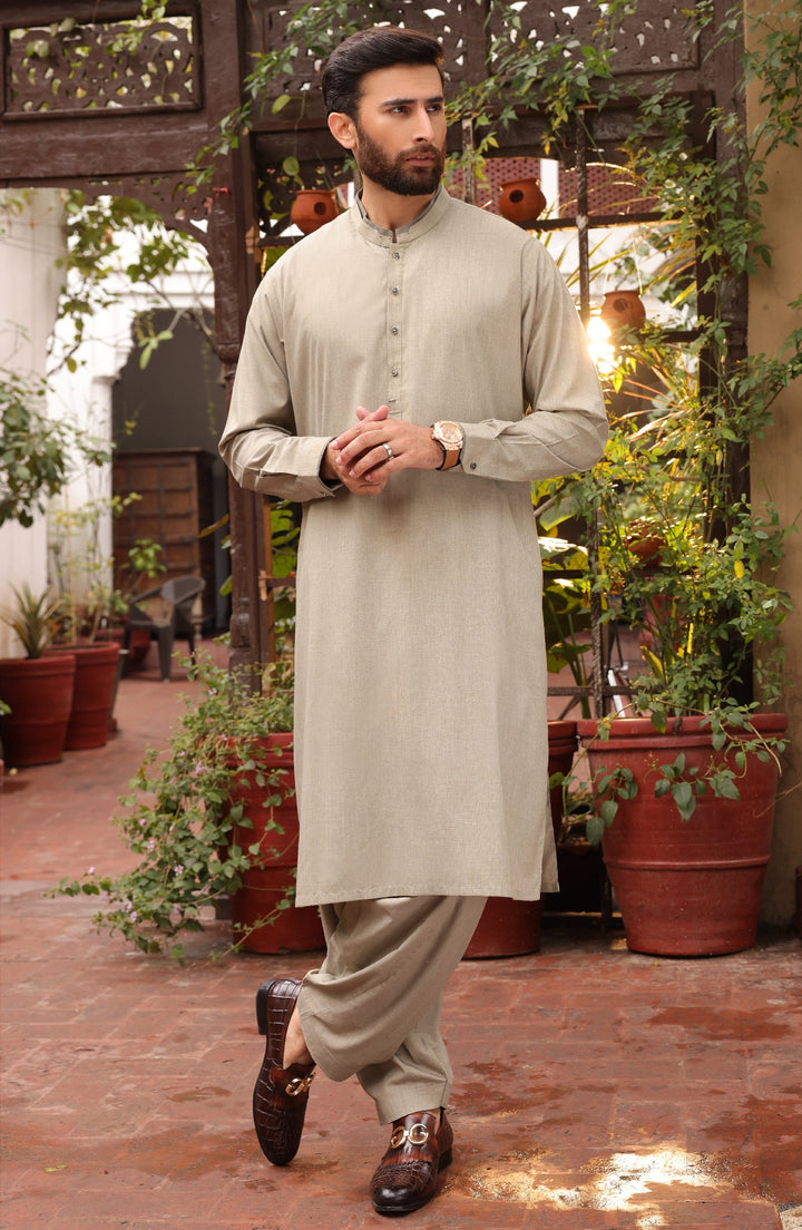 Summer'22 Men Casual Styling Kameez Shalwar Light Olive