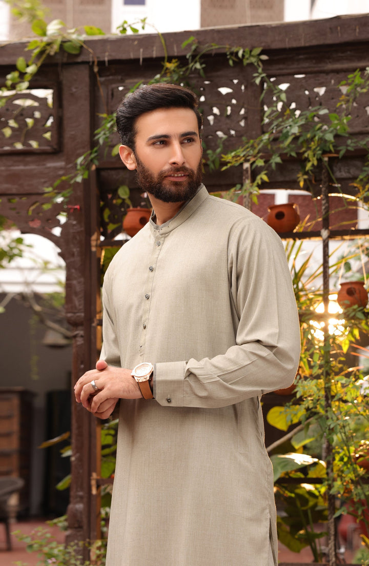 Summer'22 Men Casual Styling Kameez Shalwar Light Olive