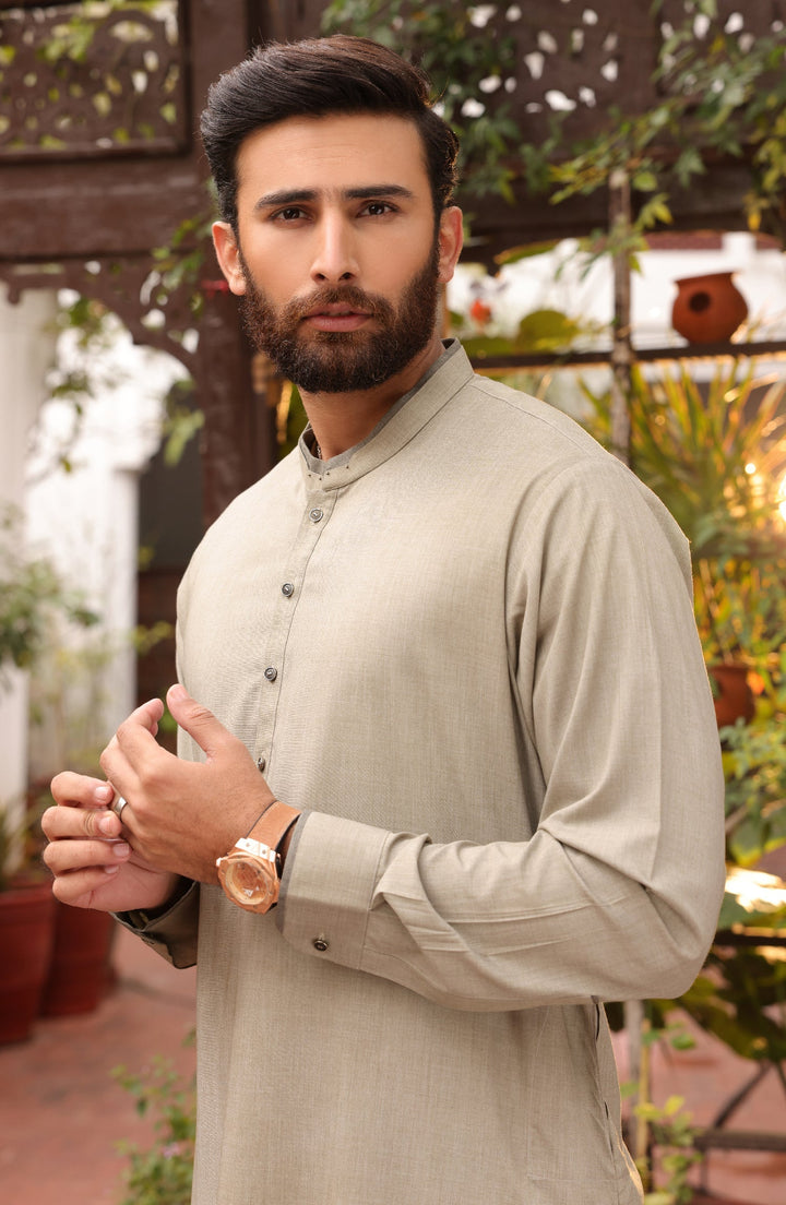 Summer'22 Men Casual Styling Kameez Shalwar Light Olive