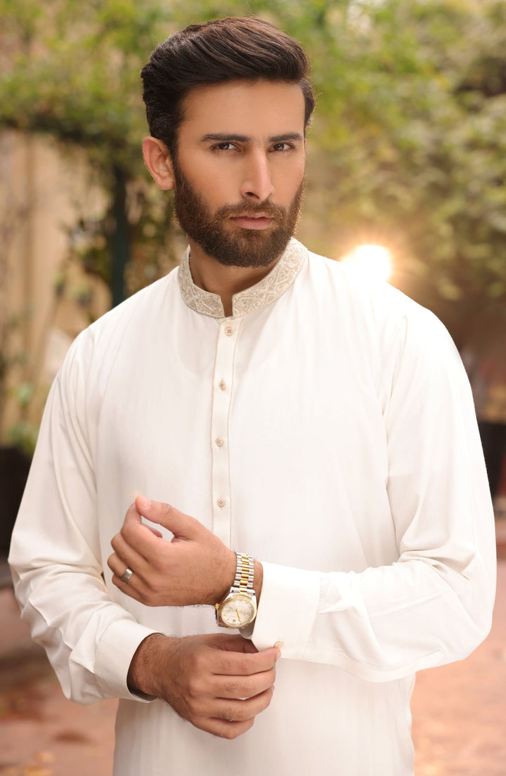 Summer'22 Men Formal Embroidery Kameez Shalwar Off White