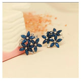 Pink Panda- 3 flower fashion women crystal ear studs (blue)