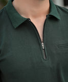 Weave Wardrobe - "Green Oasis' Men's Polo: Effortlessly Stylish with a Bone Pocket"