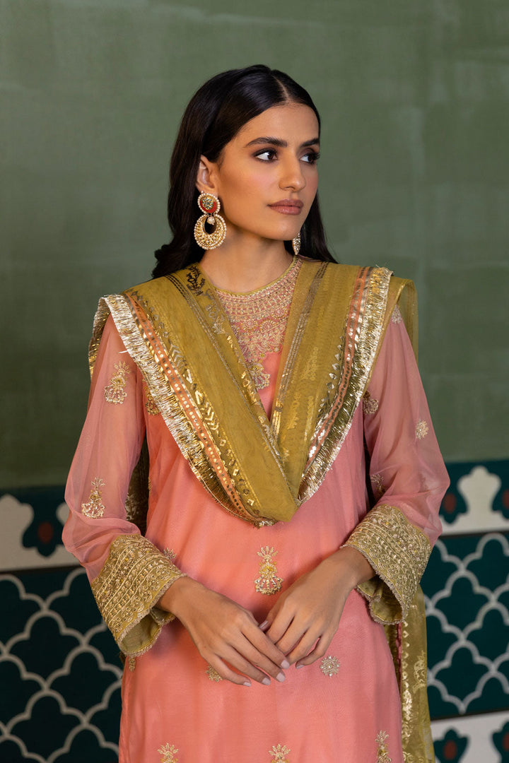 Womens Ready To Wear Peach Embroidered Three Piece Suit