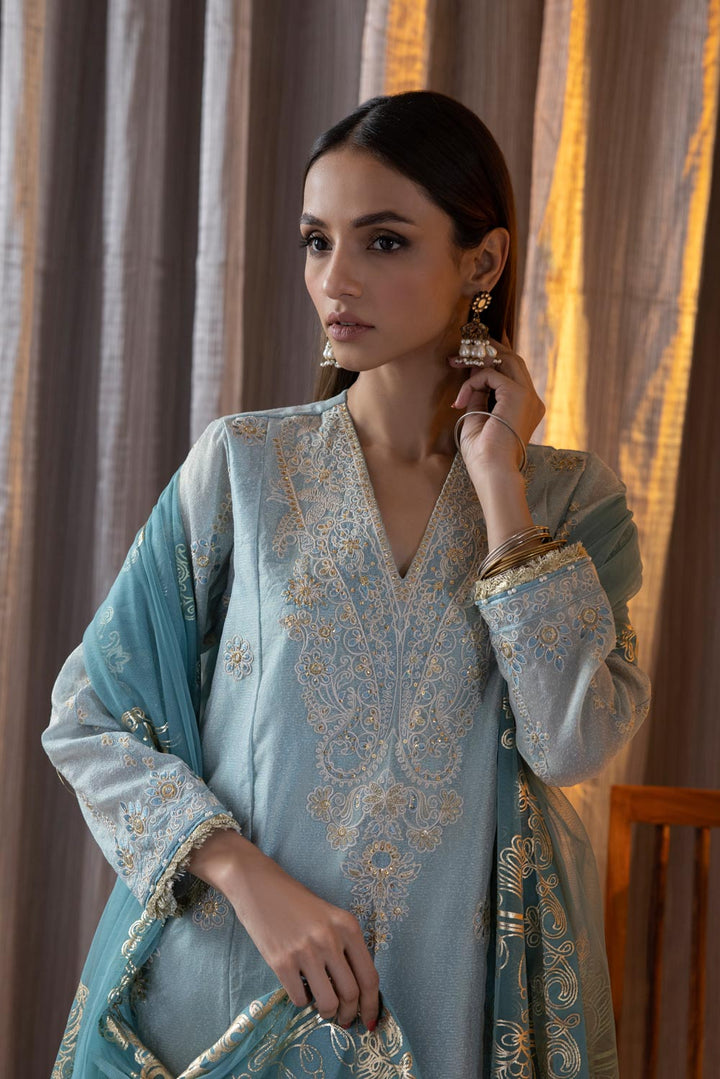 Sapphire- 3 Piece - Embroidered Net Suit