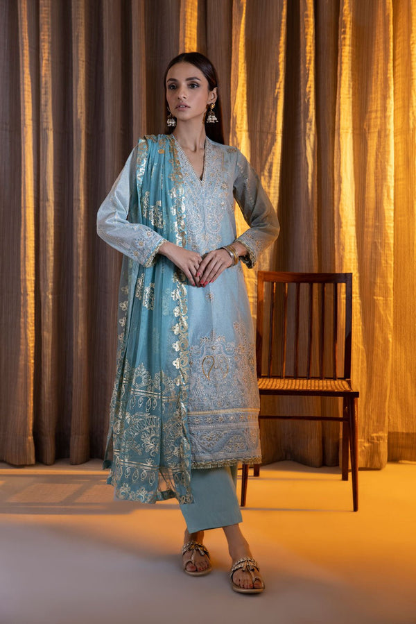 Sapphire- 3 Piece - Embroidered Net Suit