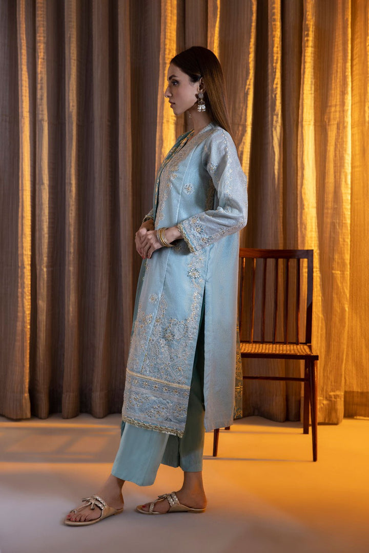 Sapphire- 3 Piece - Embroidered Net Suit