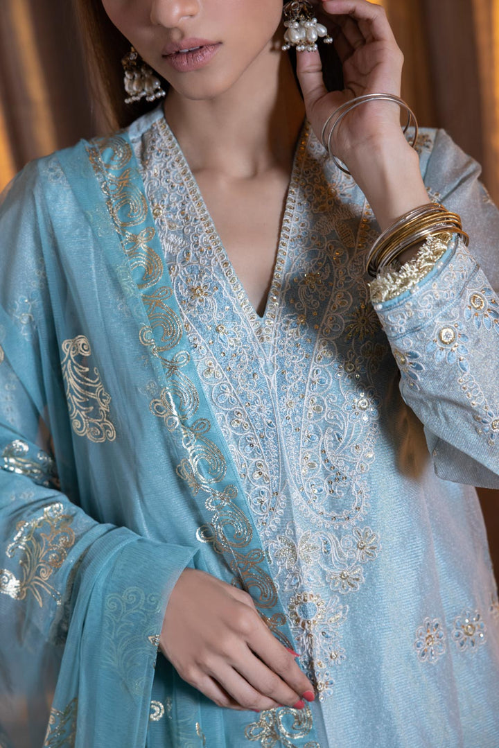 Sapphire- 3 Piece - Embroidered Net Suit