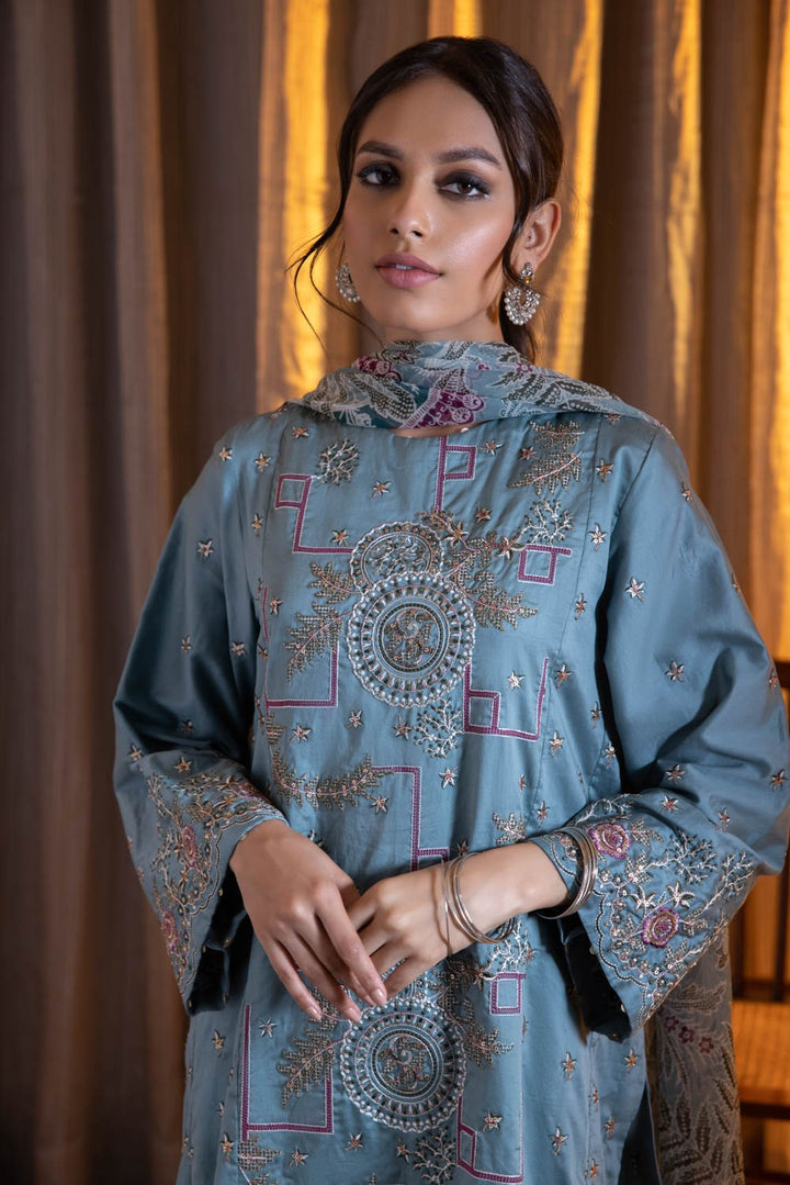 Sapphire- 2 Piece - Embroidered Cotton Suit