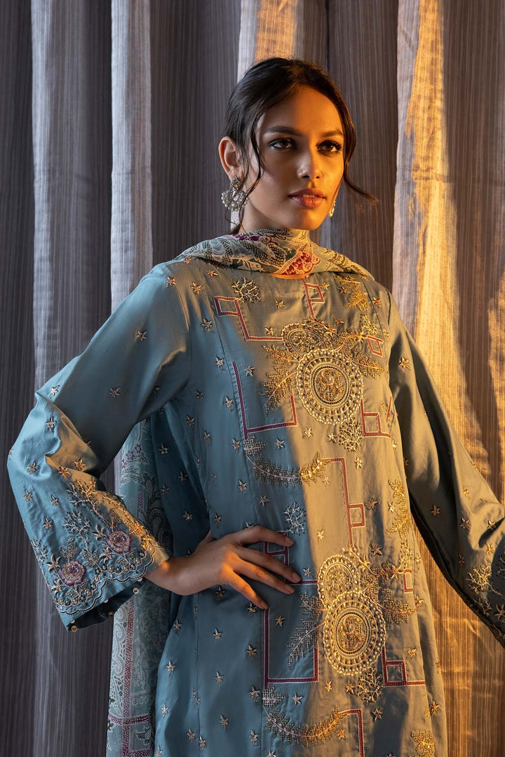 Sapphire- 2 Piece - Embroidered Cotton Suit