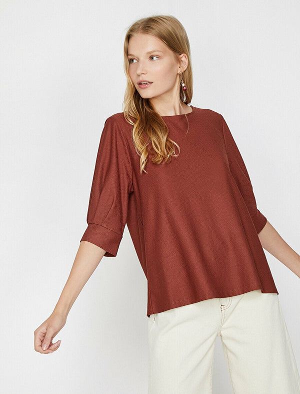 Koton- Crew Neck T-Shirt - Terracotta