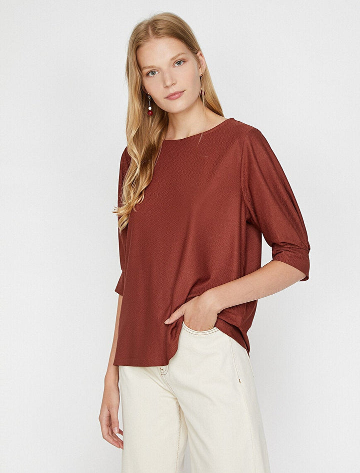 Koton- Crew Neck T-Shirt - Terracotta