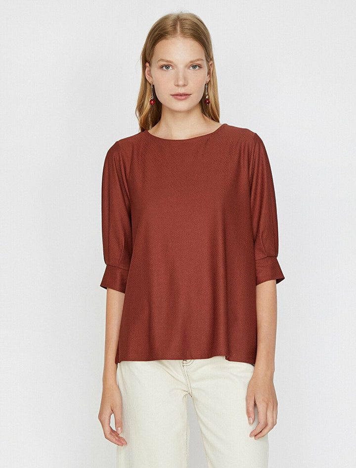 Koton- Crew Neck T-Shirt - Terracotta