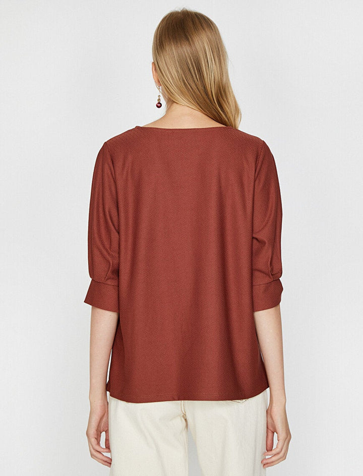 Koton- Crew Neck T-Shirt - Terracotta