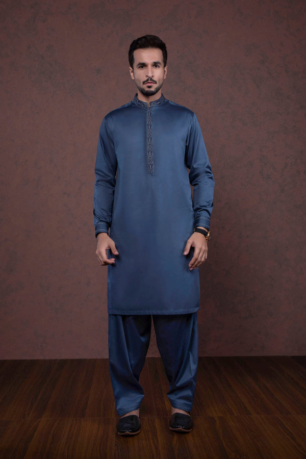 Sapphire- Embroidered Giza Cotton Suit