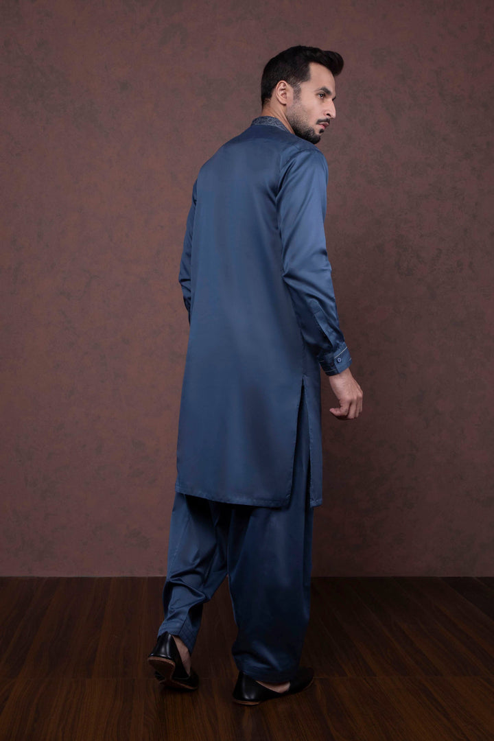 Sapphire- Embroidered Giza Cotton Suit