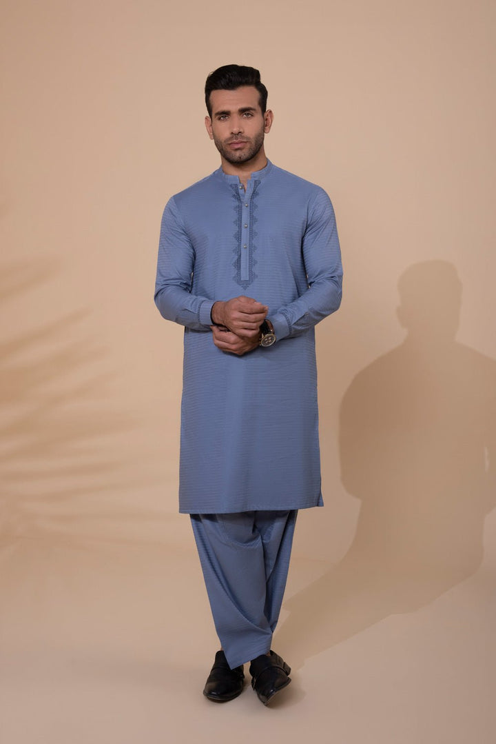 Sapphire- Embroidered Cotton Dobby Suit