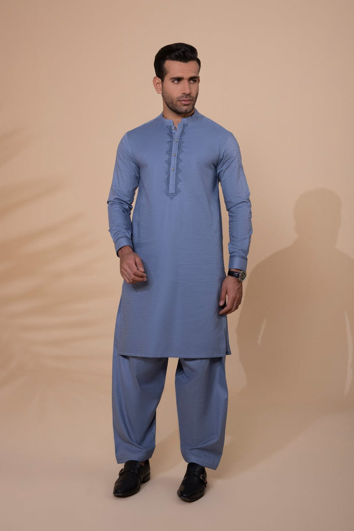 Sapphire- Embroidered Cotton Dobby Suit