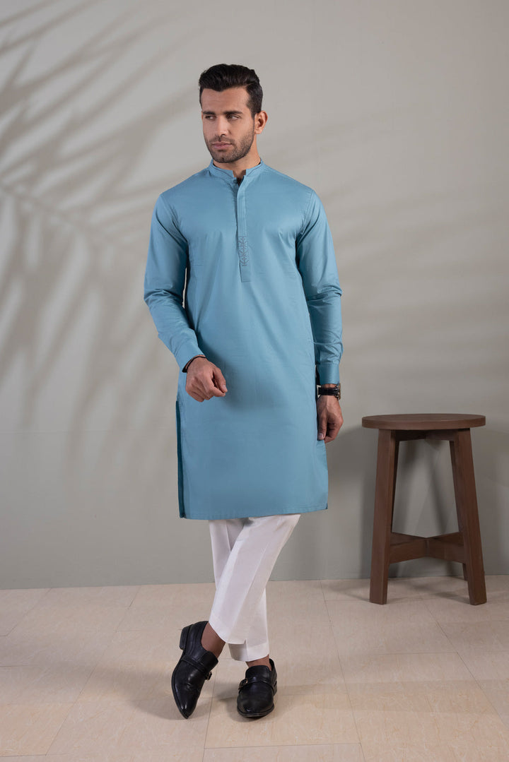 Green Cotton Dobby Kurta Menswear